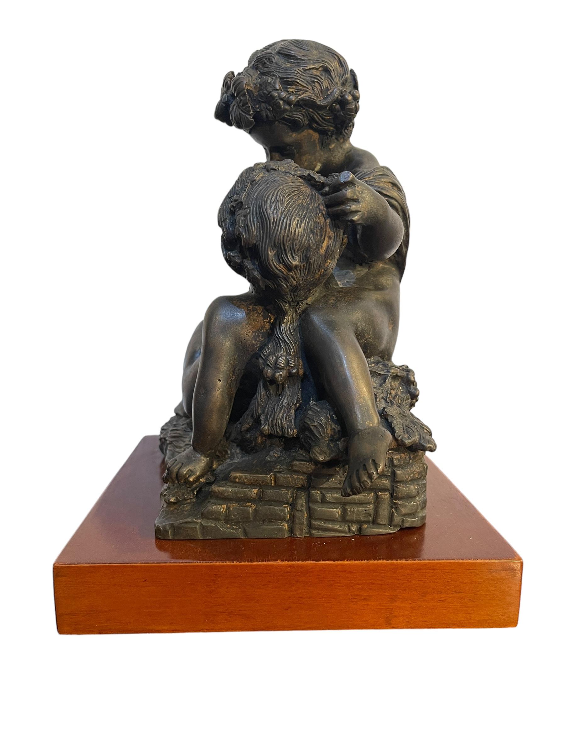 French Bronze putti with grapes, 19th century For Sale