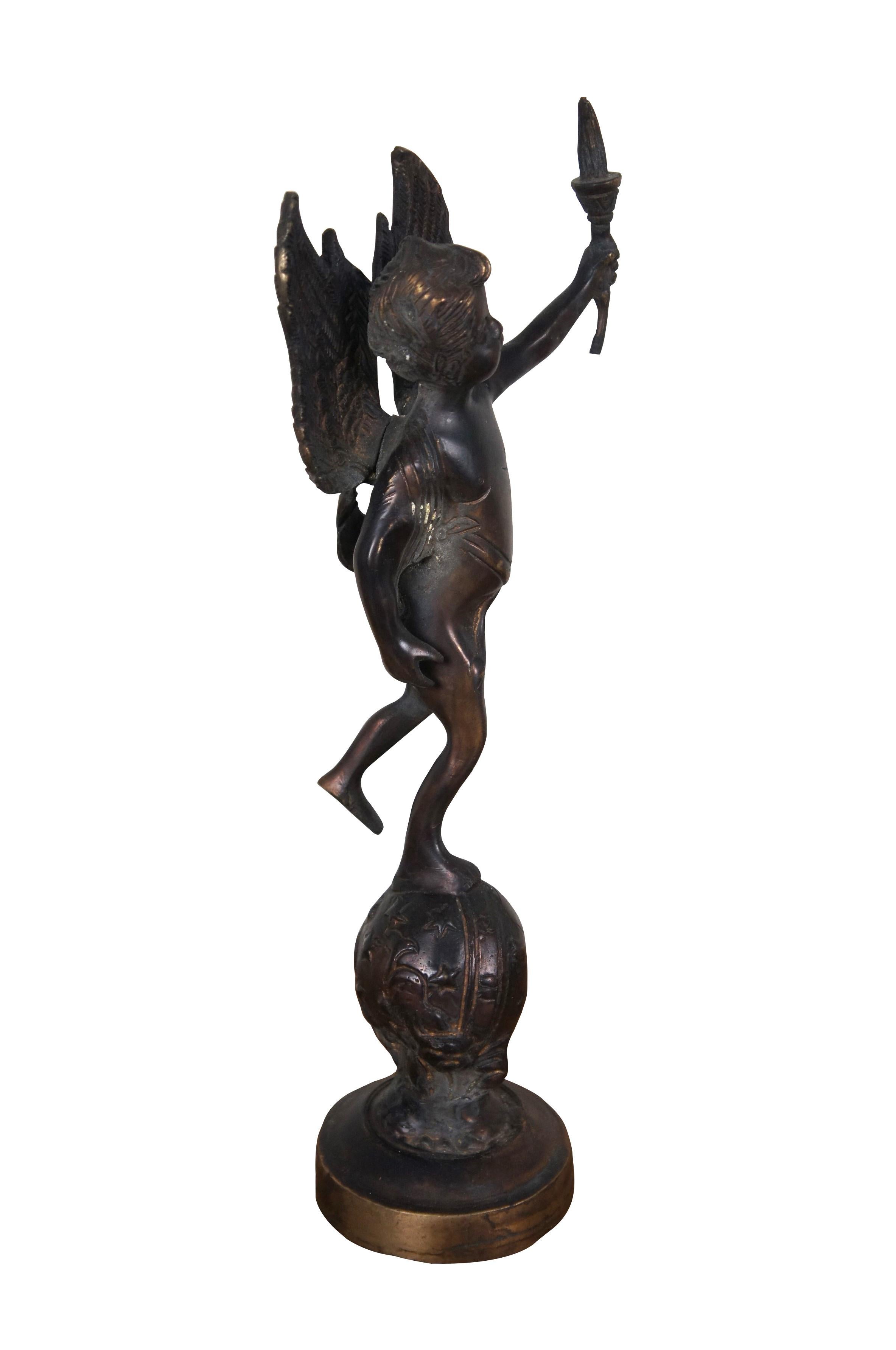 Néoclassique Sculpture globe Putto Cupidon Angel Torchiere en bronze d'après Emile Bruchon 17