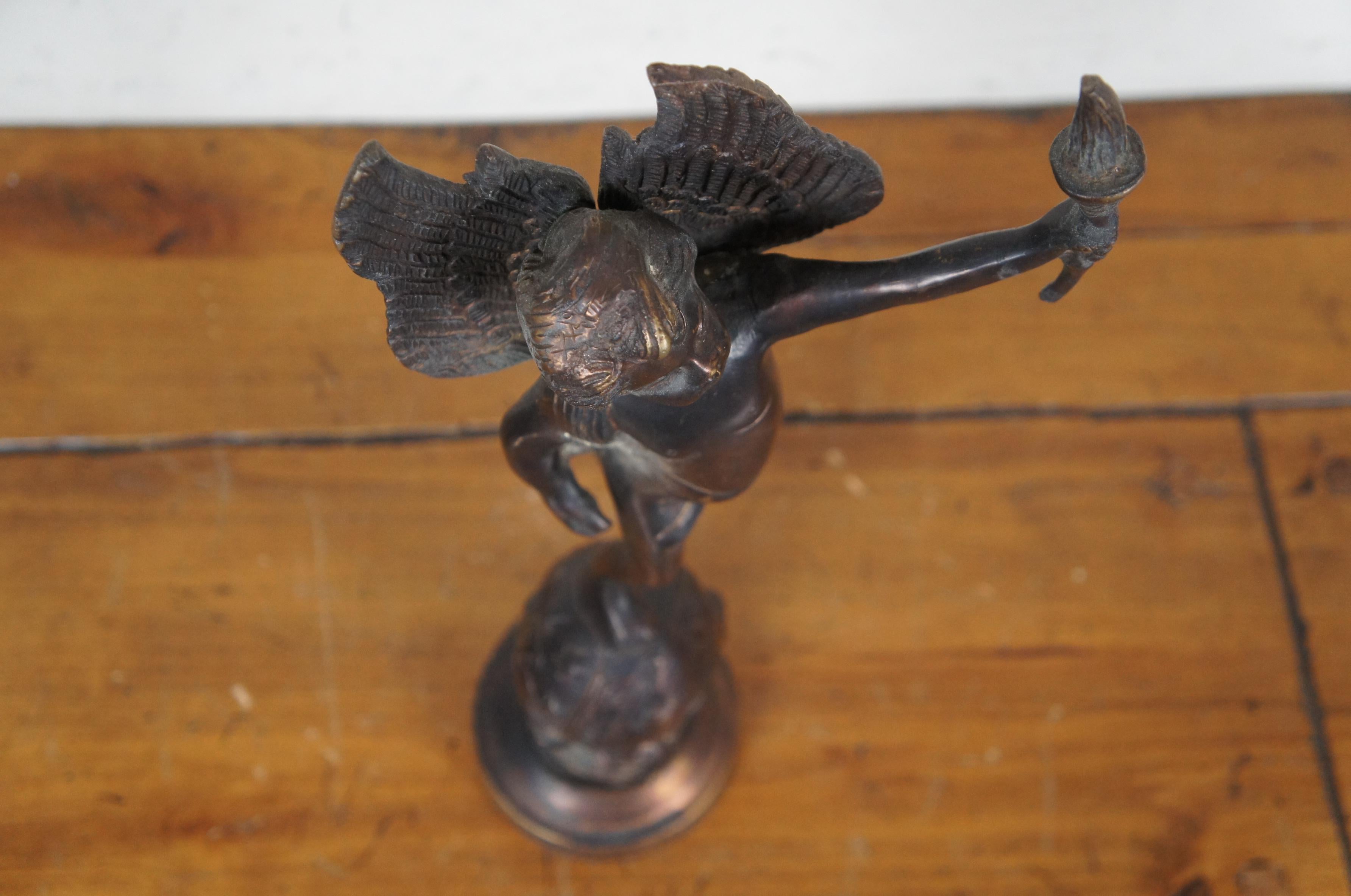 Sculpture globe Putto Cupidon Angel Torchiere en bronze d'après Emile Bruchon 17