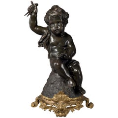 Figura Putto de bronce emblemática de la arquitectura, según Clodión, hacia 1890