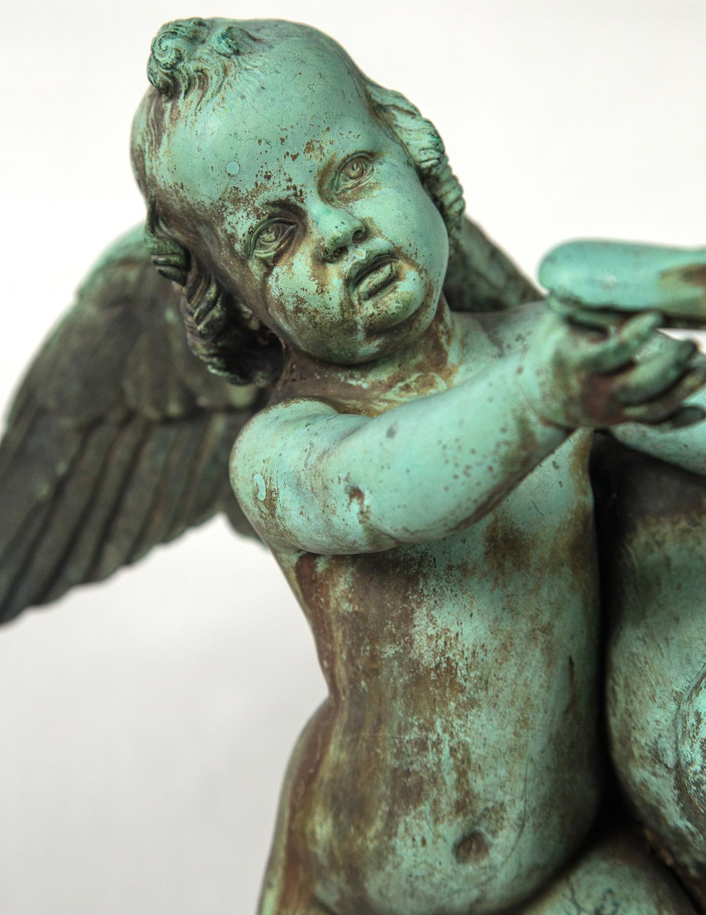 French Bronze Putto  with a Swan Signed For Sale