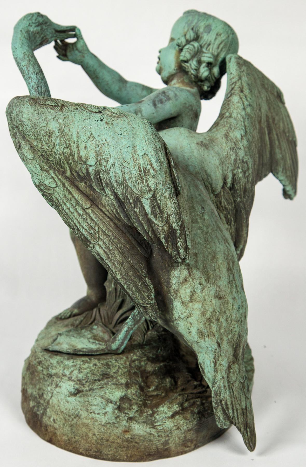 Bronze Putto  with a Swan Signed For Sale 3