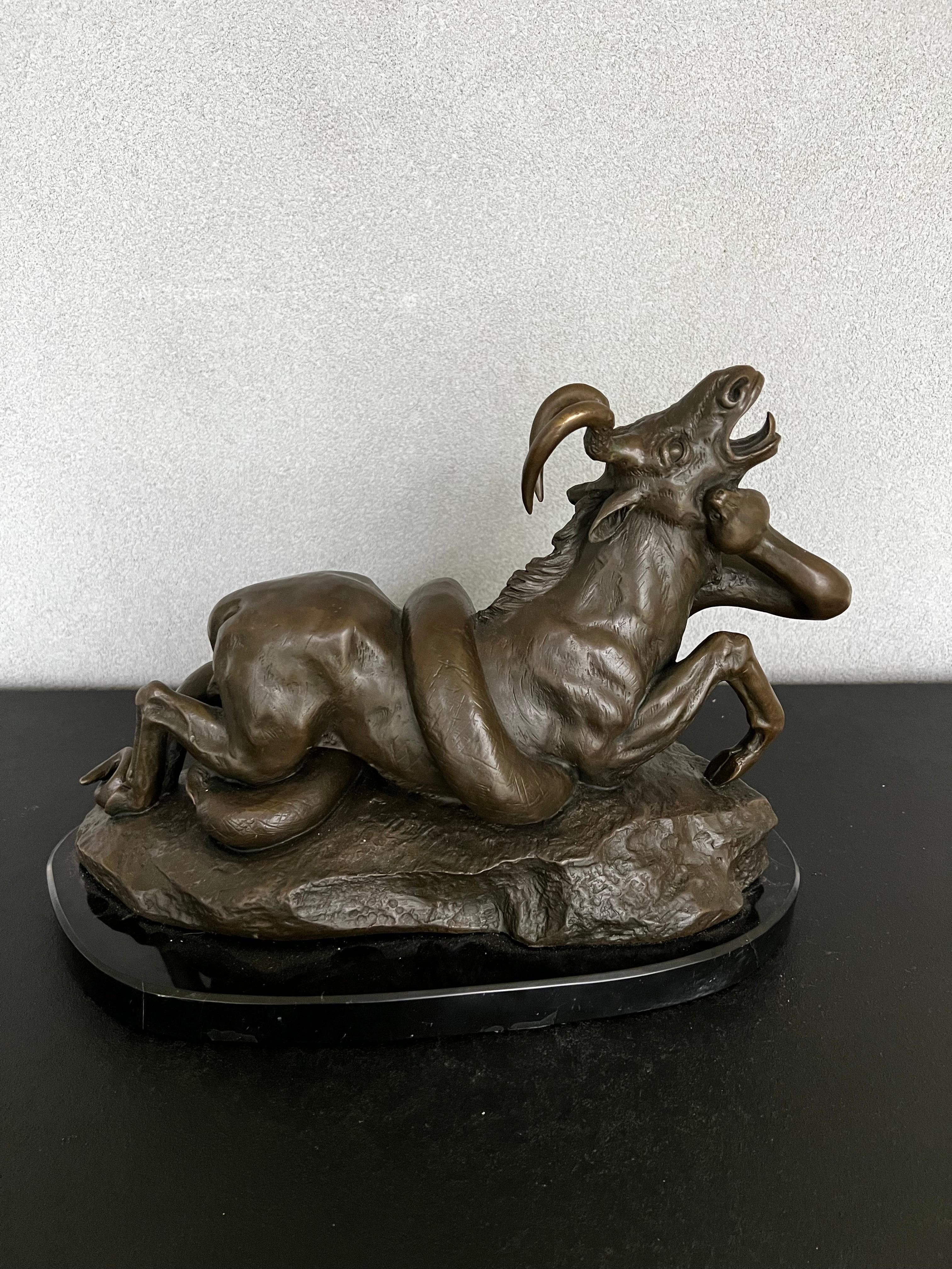 Bronze Python Killing Gnu Sculpture after Antoine-Louis Barye For Sale 5