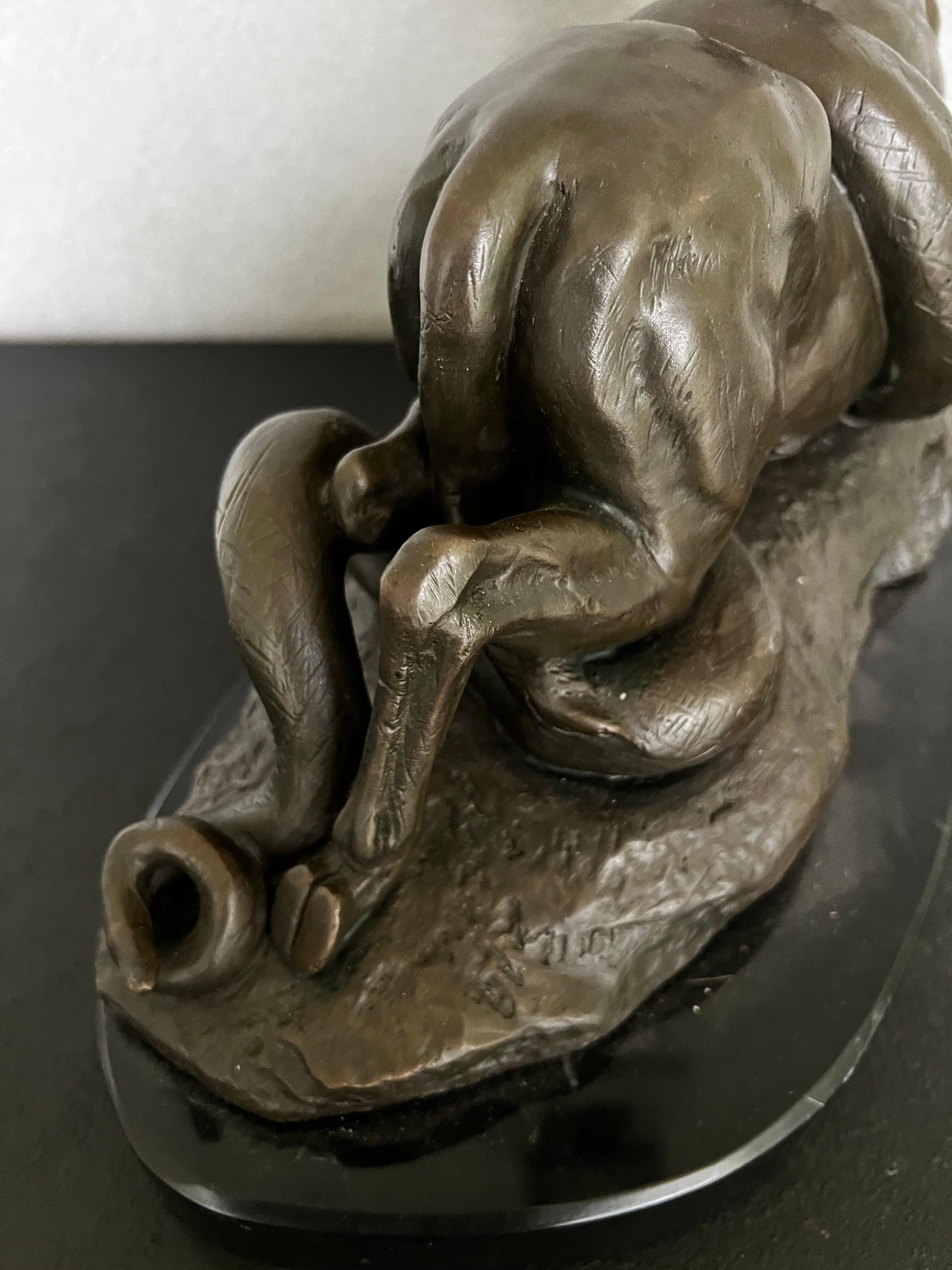 Cast Bronze Python Killing Gnu Sculpture after Antoine-Louis Barye For Sale
