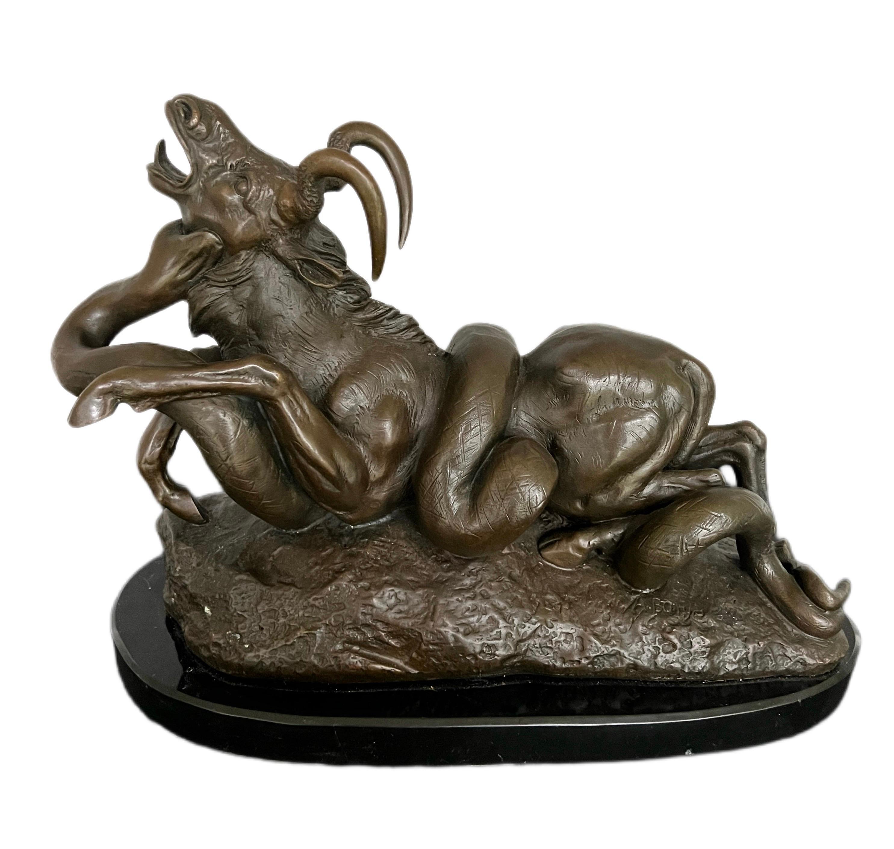 Bronze Python Killing Gnu Sculpture after Antoine-Louis Barye For Sale