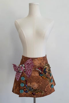 Bronze Quilted Embellished Mini Skirt with Jewel Bow