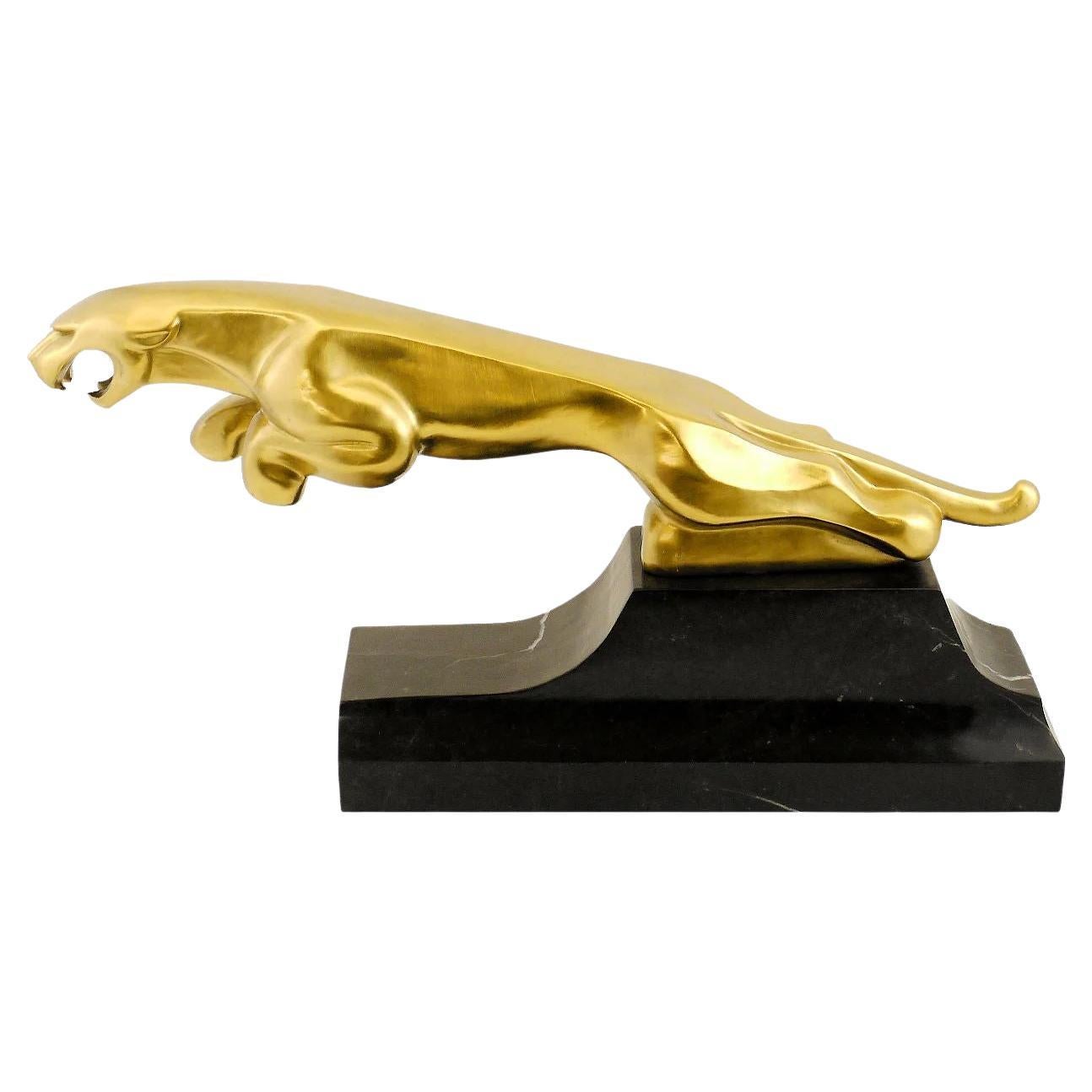 Bronze Radiator Mascot Sculpture Of Jaguar Leaper For Sale