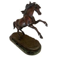 Bronze Rampant Horse with Green Marble Base Alps 1960/65