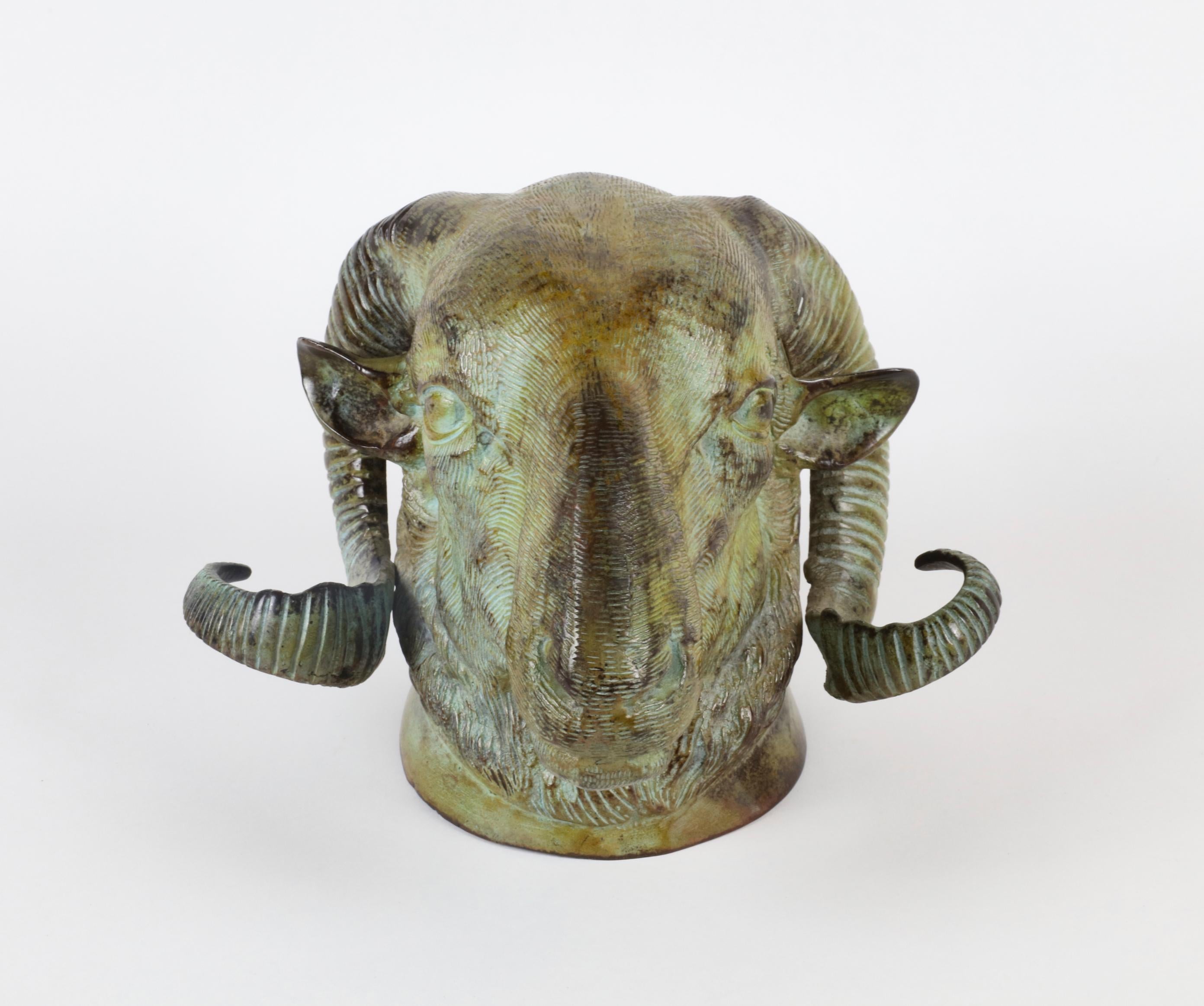 Bronze Rams Head In Good Condition In Bridgehampton, NY