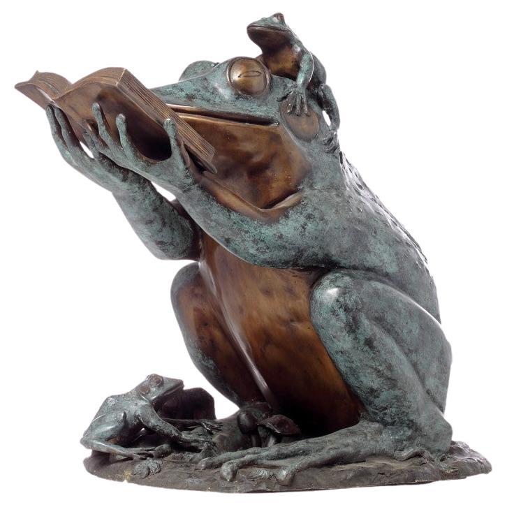 Bronze Reading Animal Sculpture, "Frog Prince"