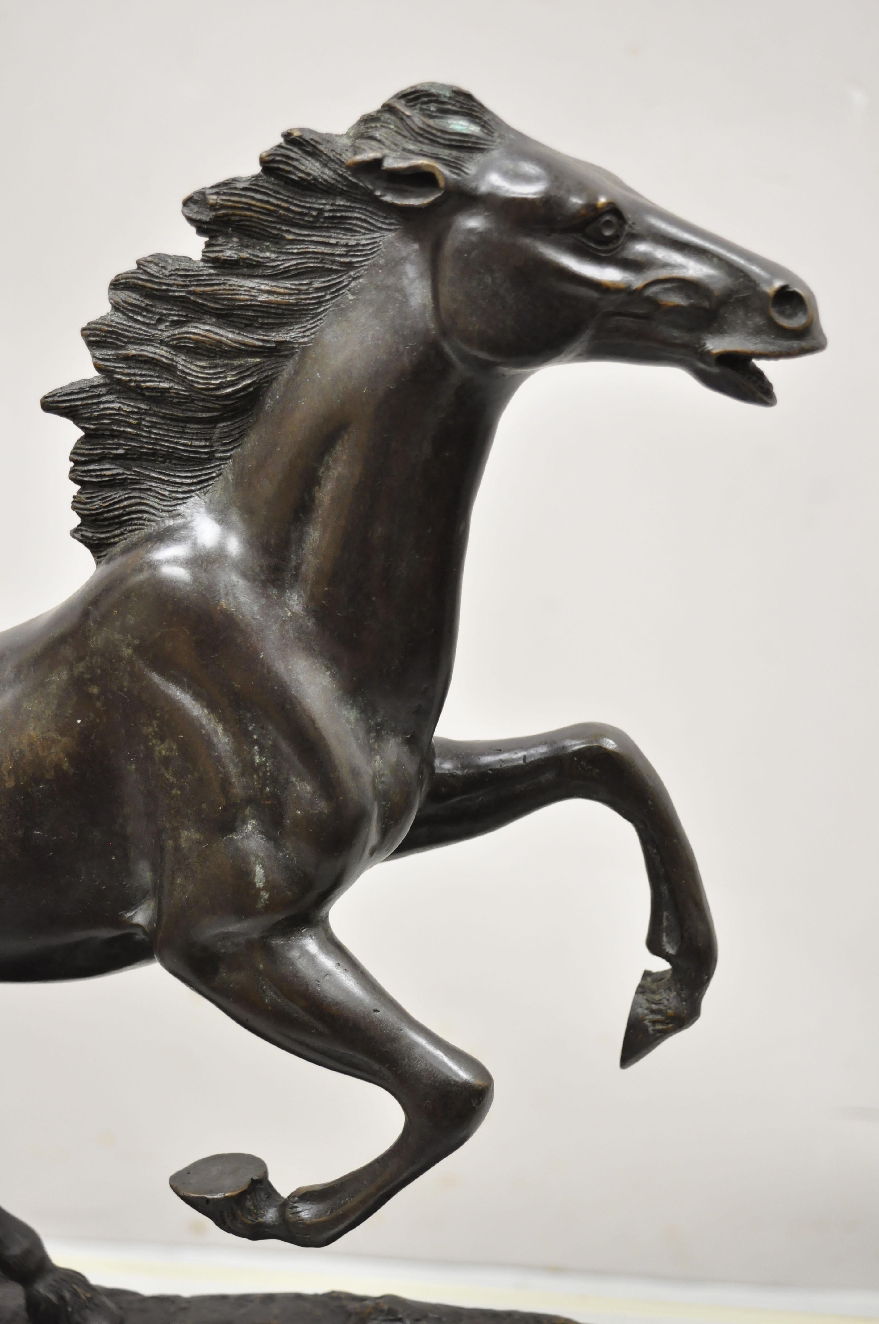 Bronze Rearing Galloping Running Horse Statue Sculpture on Wooden Base 4