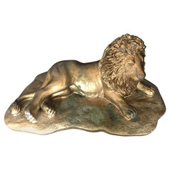 Vintage Bronze Reclining Lion Statue