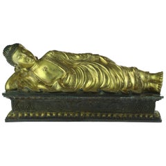 Bronze Reclining Sleeping Buddha Thailand Buddhism Nirvana Meditation Sculpture