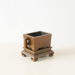 Bronze Rectangular Censer on Footed Stand