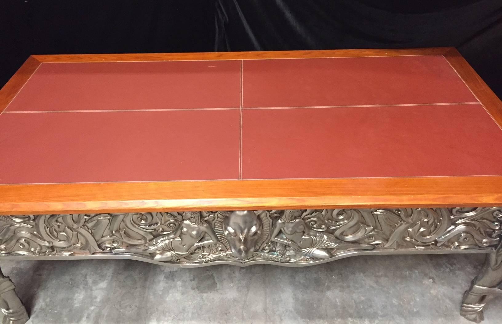 Bronze Center Table with Leather Top 7