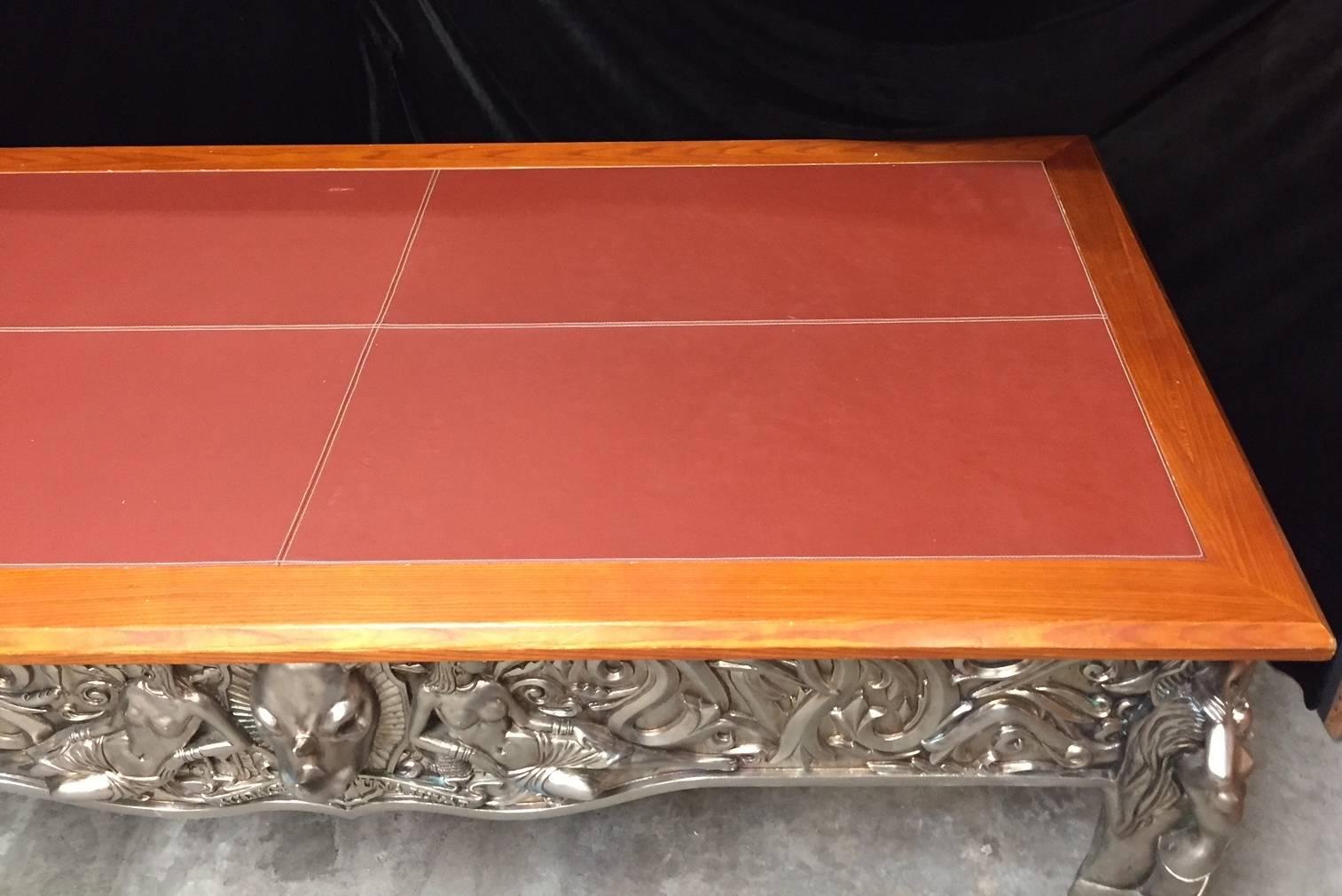 Bronze Center Table with Leather Top 8