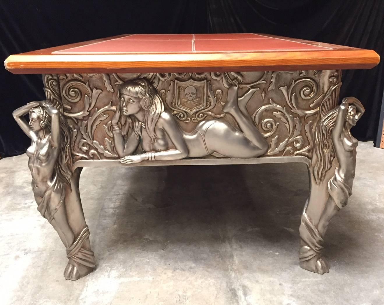 Bronze Center Table with Leather Top 5