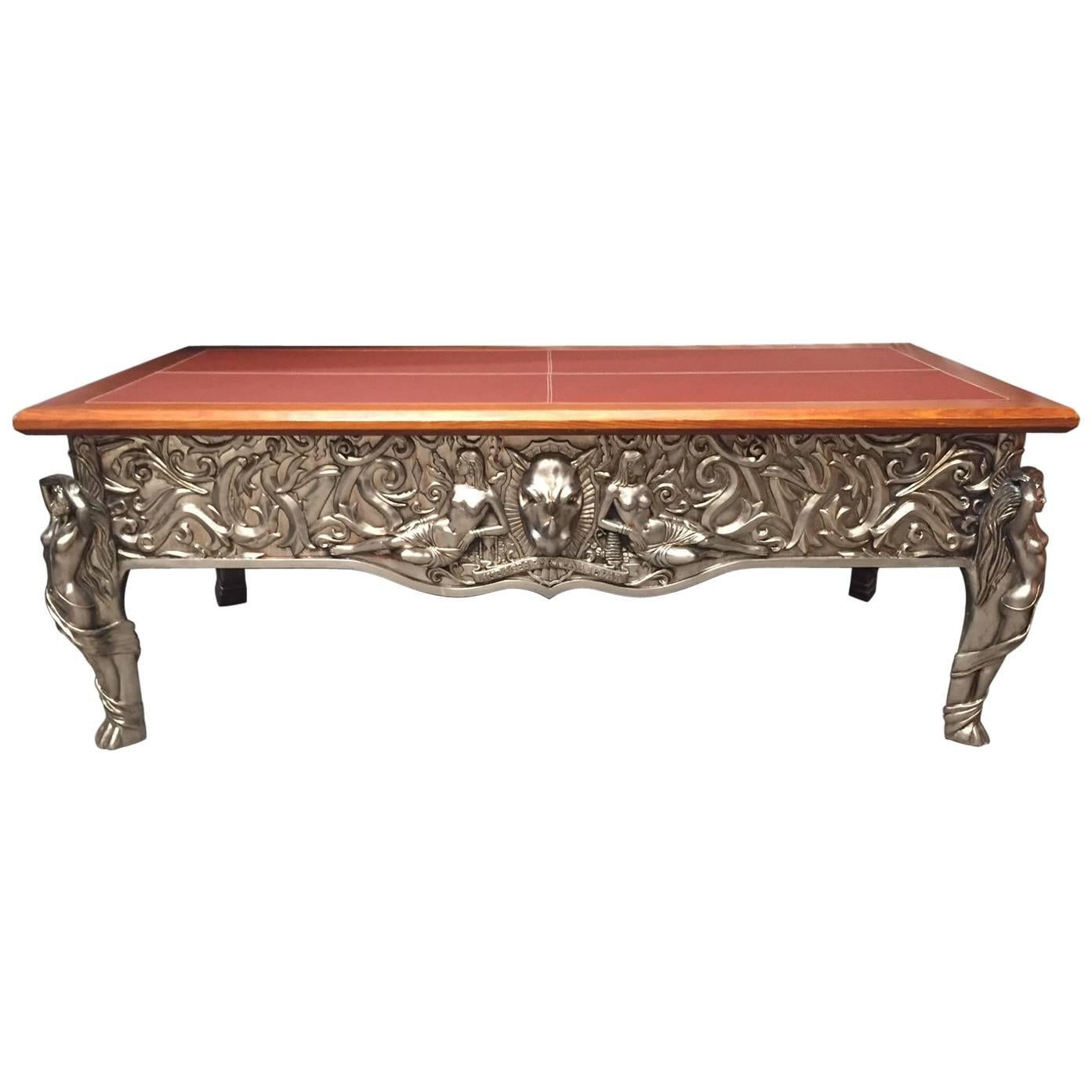 Bronze Center Table with Leather Top