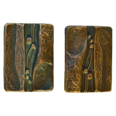 Bronze Rectangular Door Handles for Double Doors with Nature Relief Design