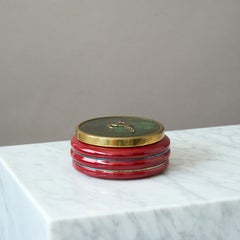 Bronze & Red Ceramic Art Deco Jewelry Box by Dansk Metalkunst. Denmark, 1930s.