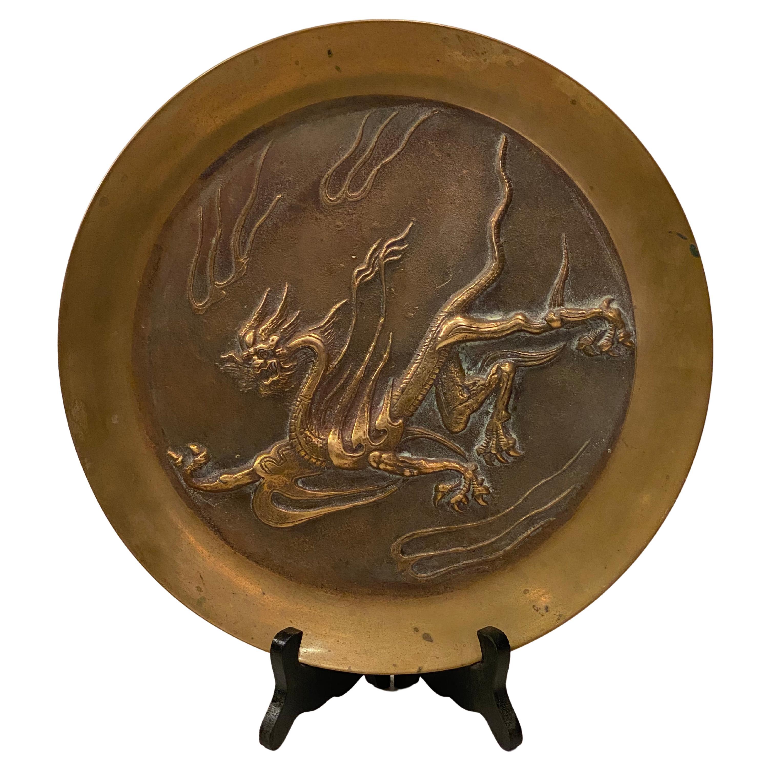 Bronze Relief Chinese Dragon Plate