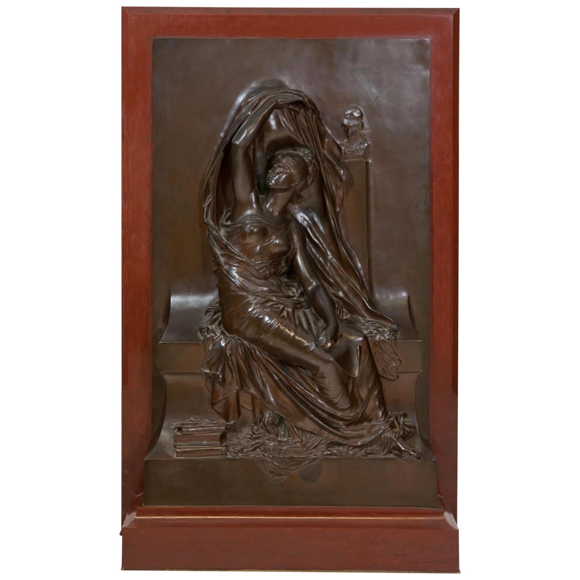 Bronze Relief ‘La Pensée’, Signed Henri Chapu