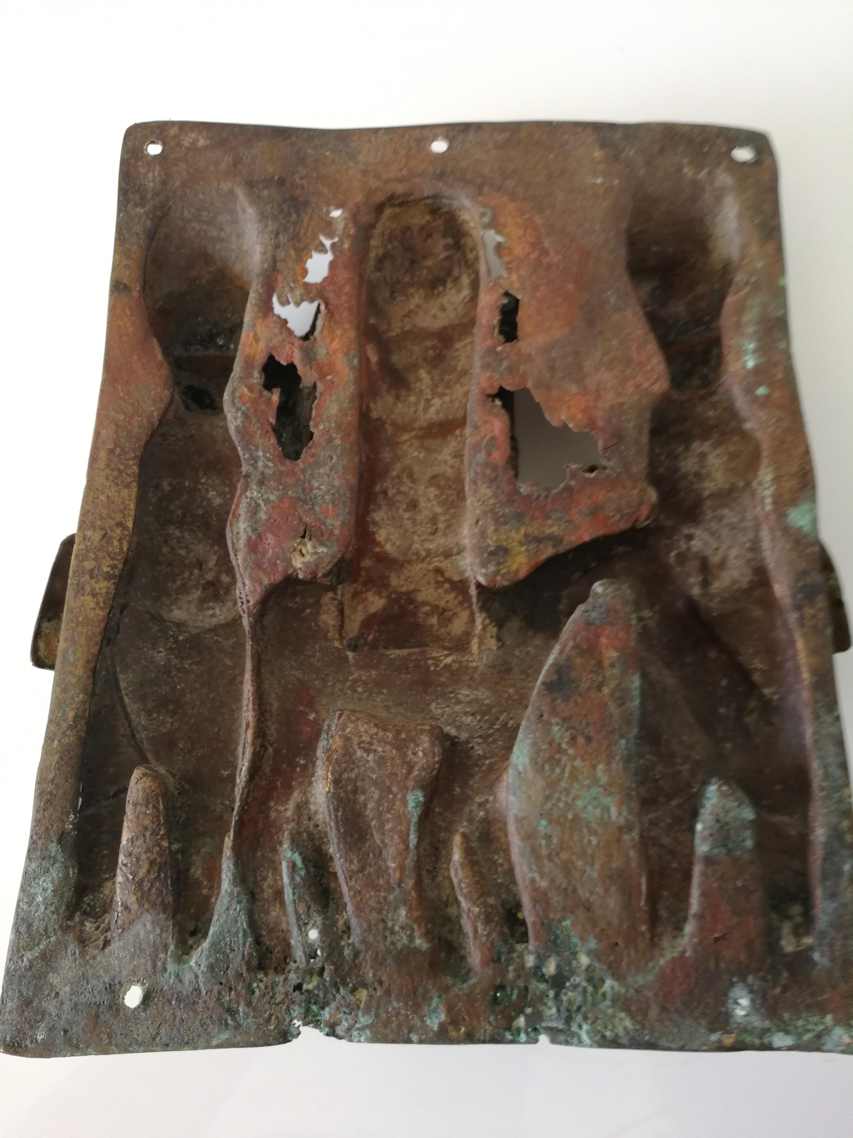 Beninese Bronze Relief Sculpture, Oba Warrior King on Horseback, Benin, 1900s