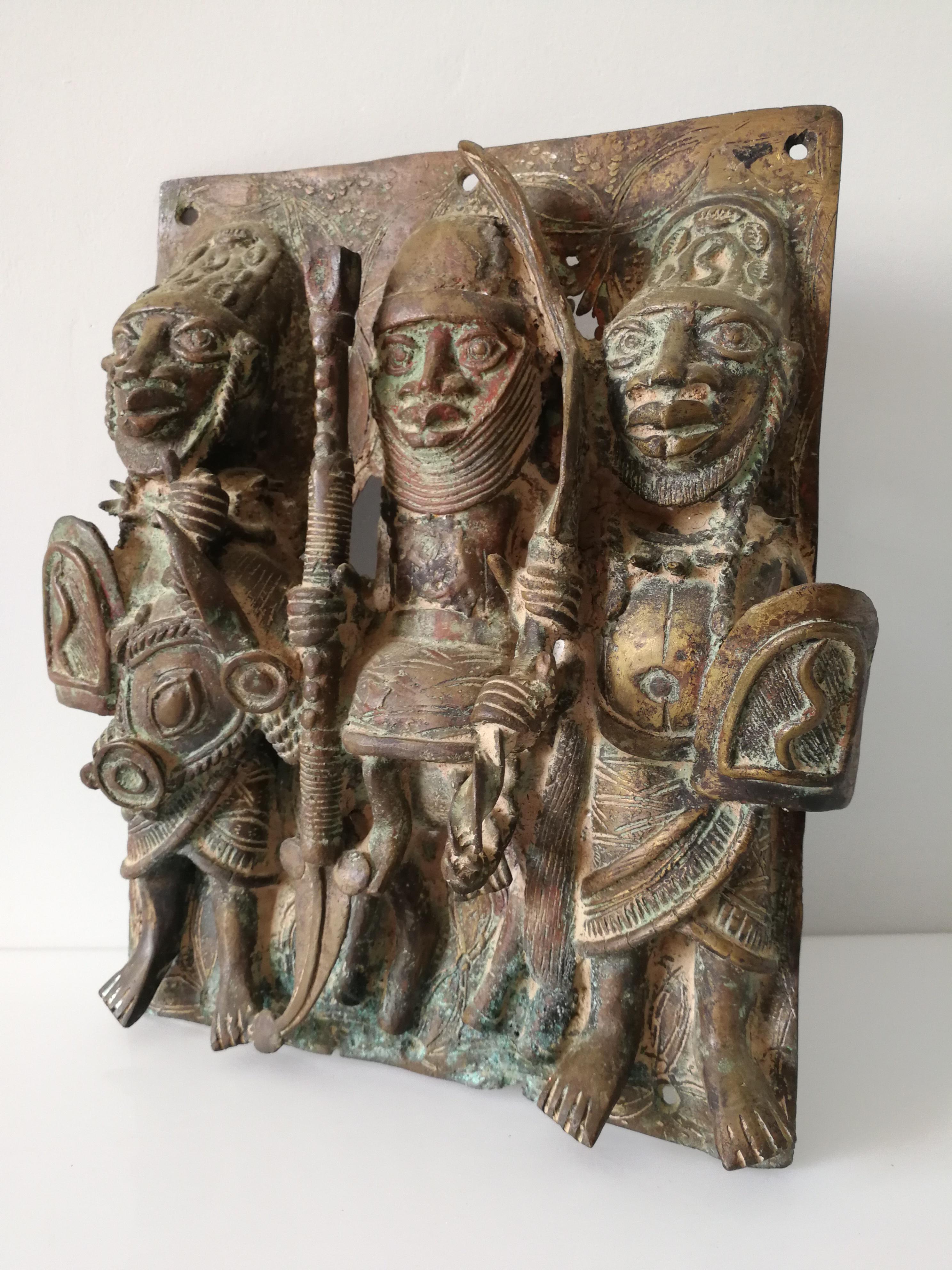 Bronze Relief Sculpture, Oba Warrior King on Horseback, Benin, 1900s 1