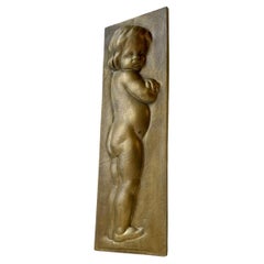 Used Bronze Relief Wall Plaque of Infant Girl, Scandinavian, 1930s