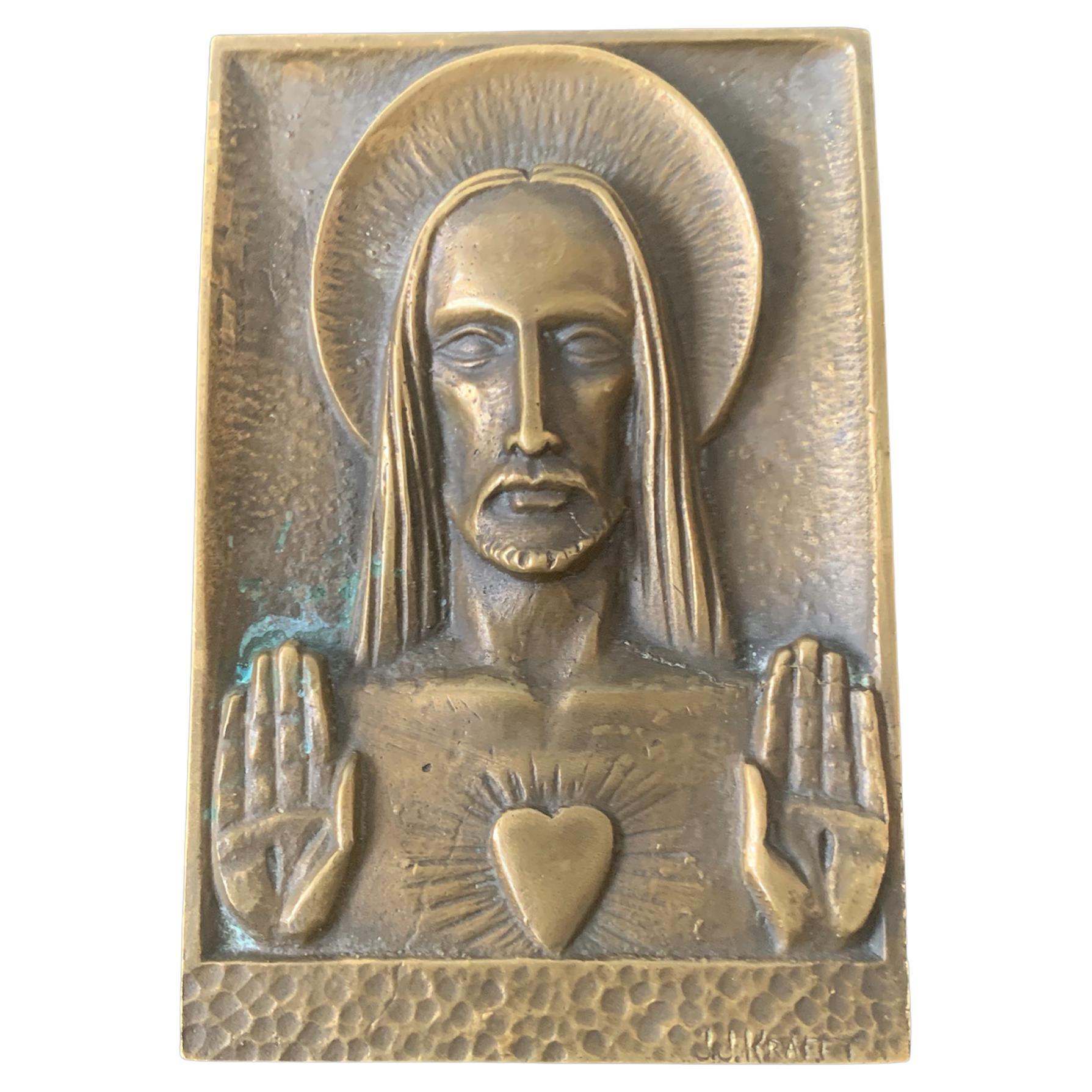 Religiöse Plakette aus Bronze von Jeans – Jacques Kraftt im Angebot
