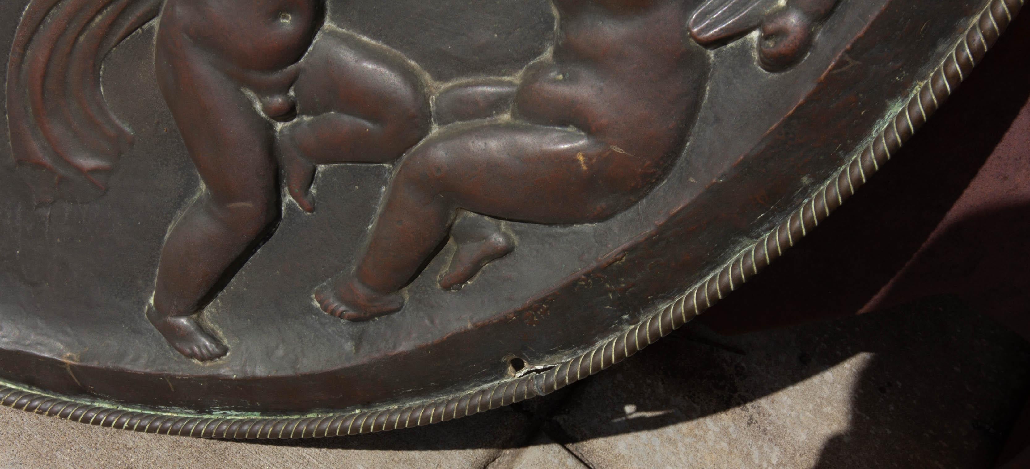 19th Century Bronze Repousse Cupid Bacchanal Ceiling Medallion Architectural Chandelier Mount