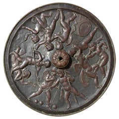 Antique Bronze Repousse Cupid Bacchanal Ceiling Medallion Architectural Chandelier Mount