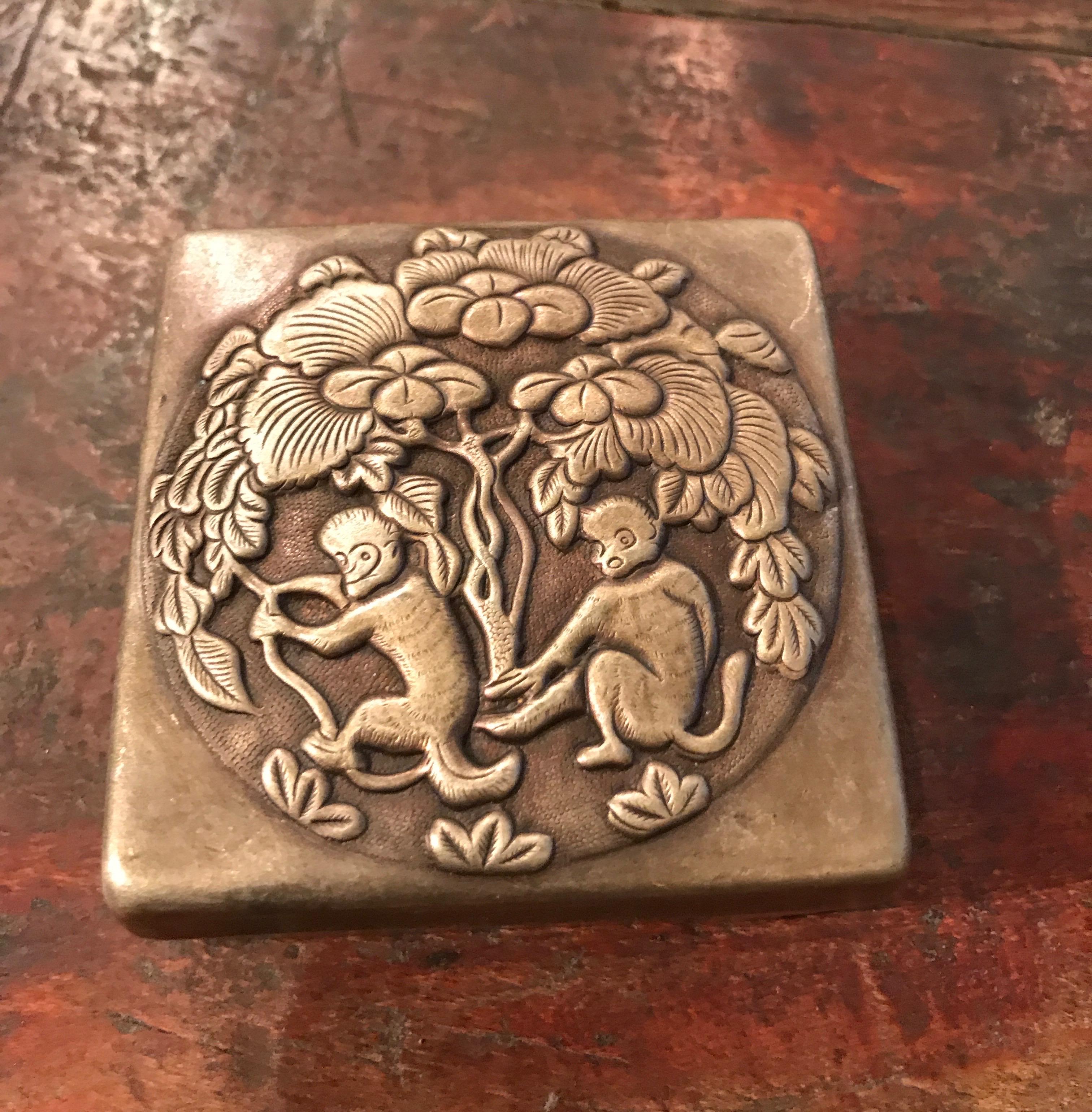 Bronze Repousse Ink Box with Prancing Monkeys 3