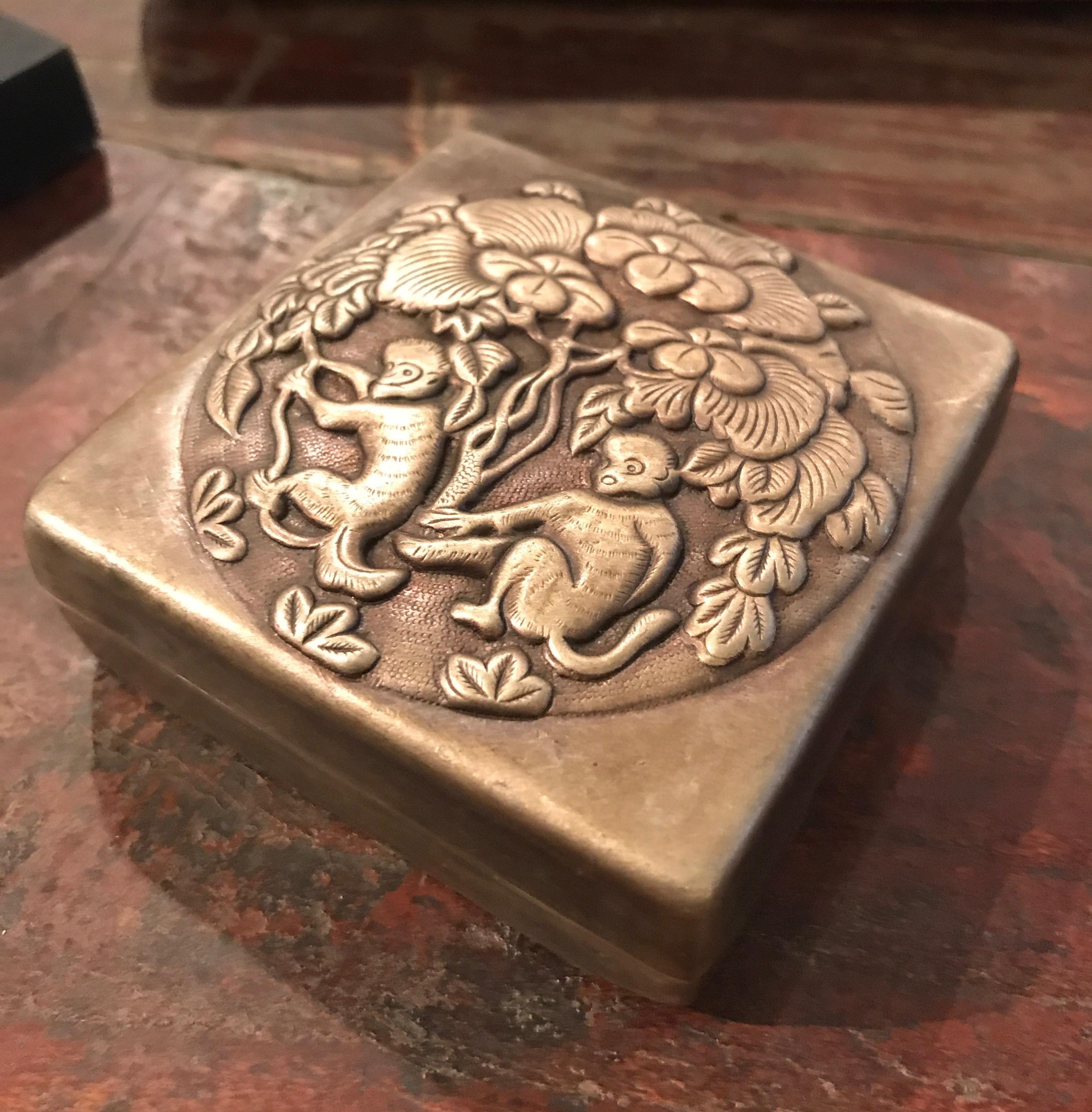 Bronze Repousse Ink Box with Prancing Monkeys 5