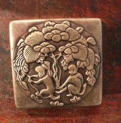 Bronze Repousse Ink Box with Prancing Monkeys