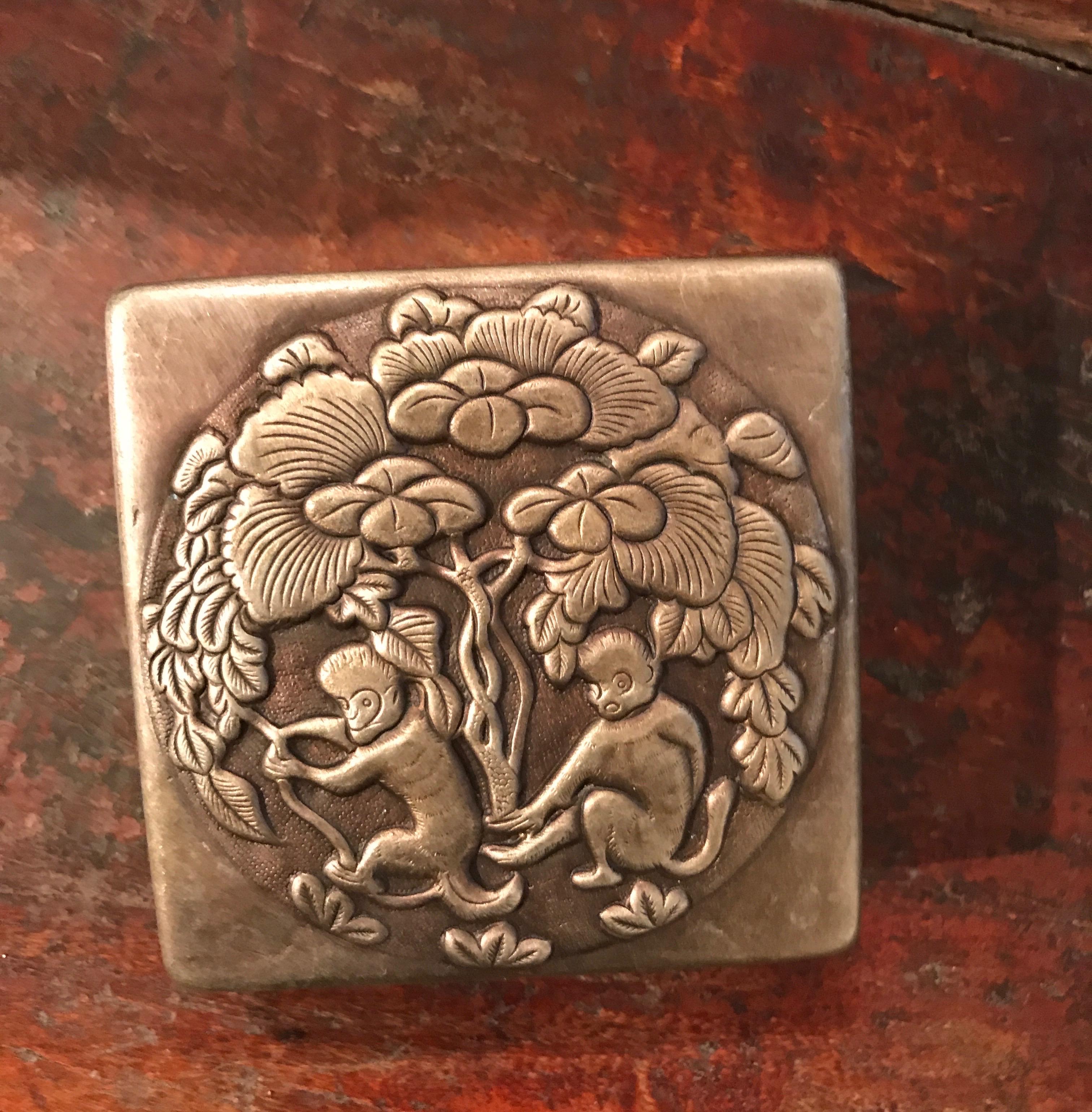 Bronze Repousse Ink Box with Prancing Monkeys 1