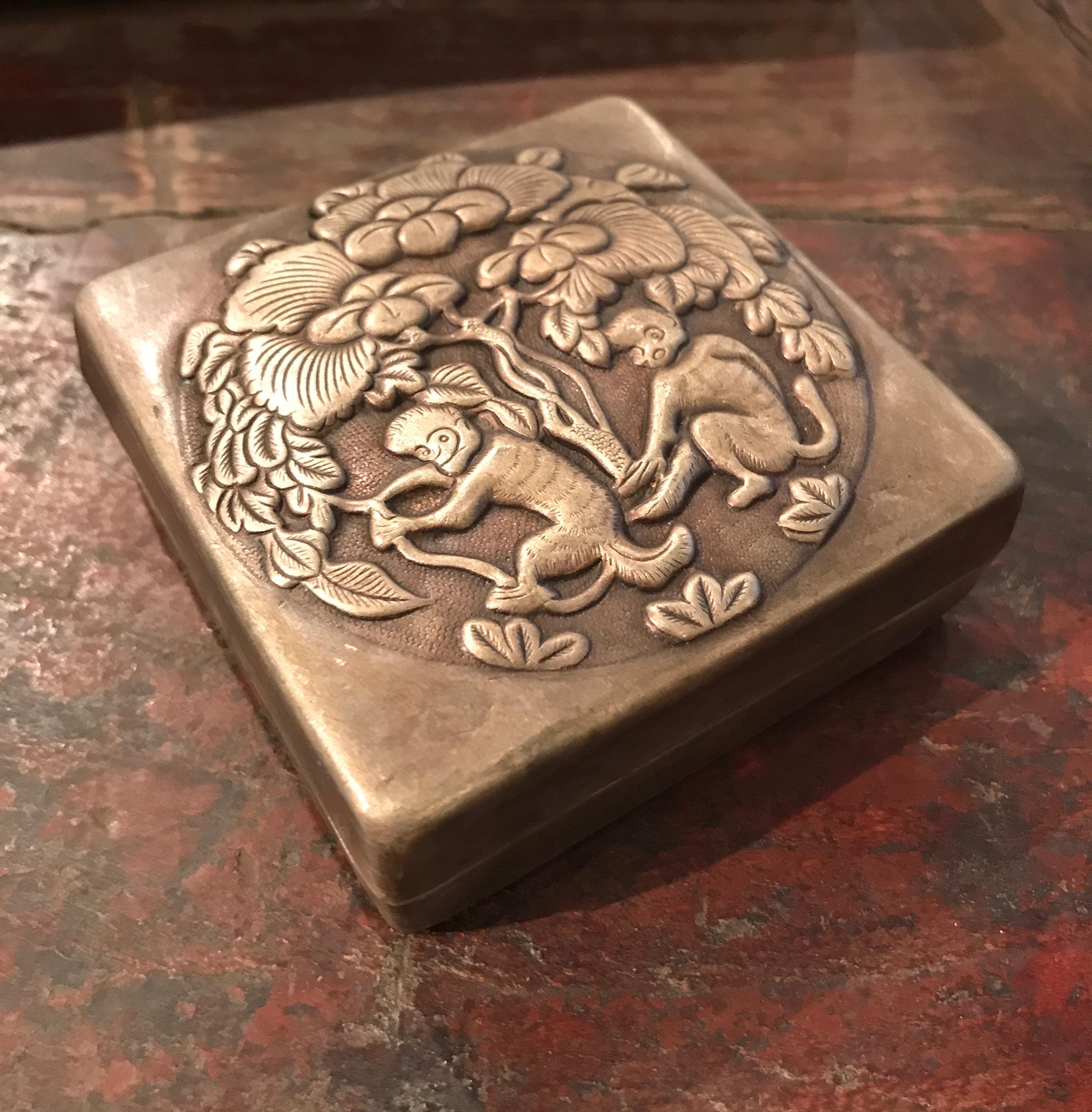 Bronze Repousse Ink Box with Prancing Monkeys 2