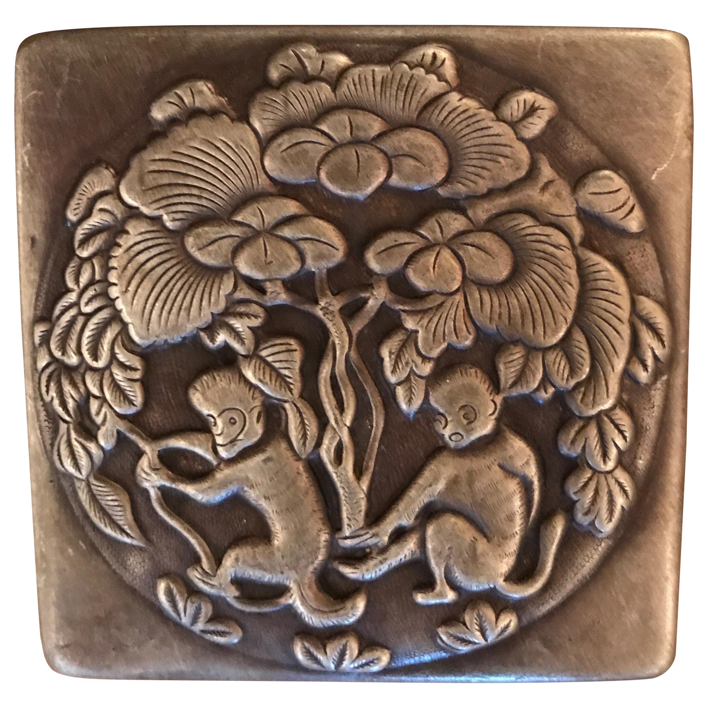 Bronze Repousse Ink Box with Prancing Monkeys