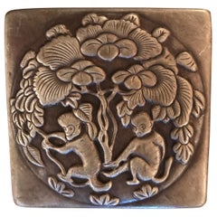 Bronze Repousse Ink Box with Prancing Monkeys