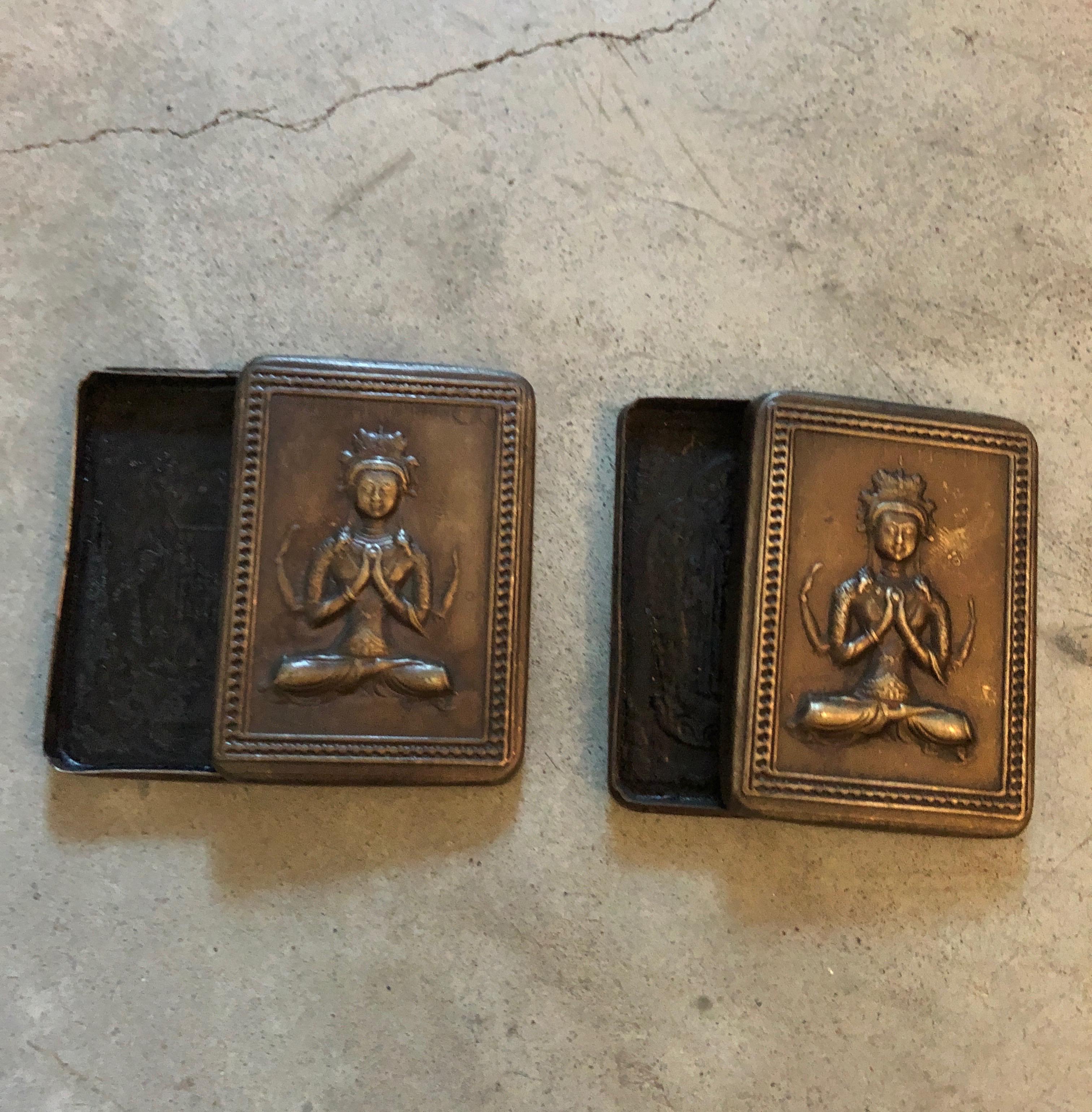 Bronze Repousse Ink Boxes with Seated Buddha 5