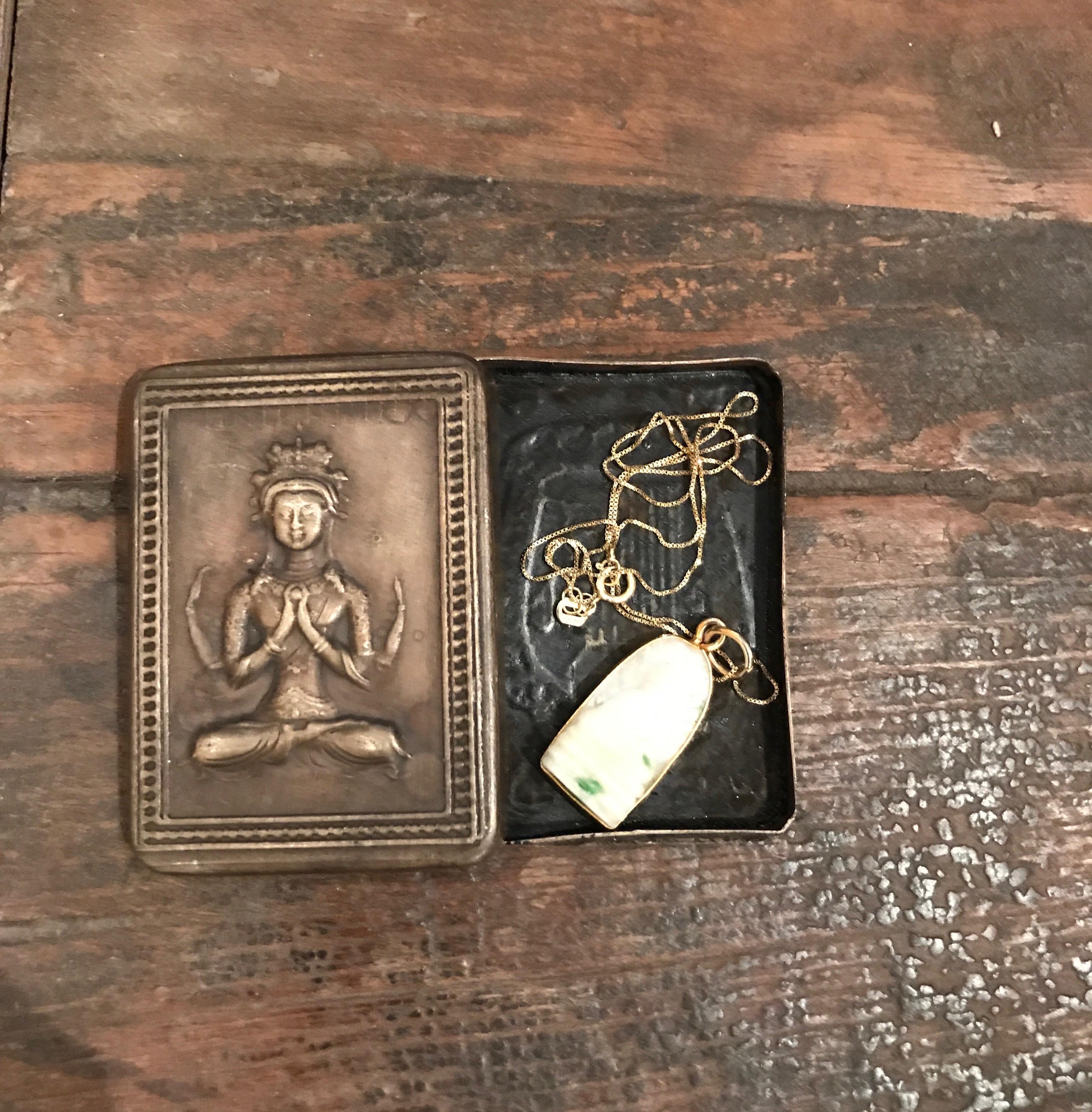 Repoussé Bronze Repousse Ink Boxes with Seated Buddha