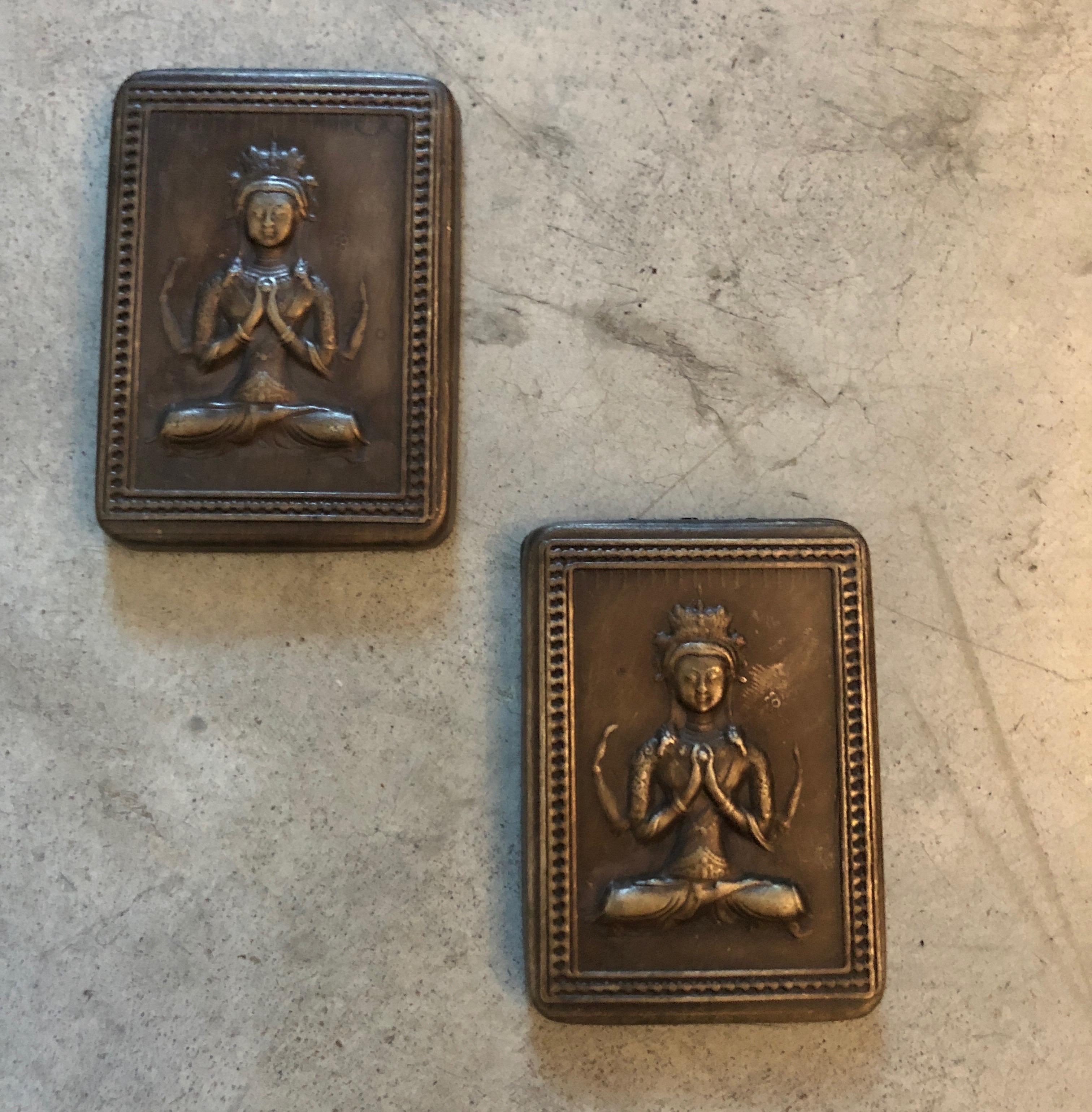 Bronze Repousse Ink Boxes with Seated Buddha In Good Condition In New York, NY