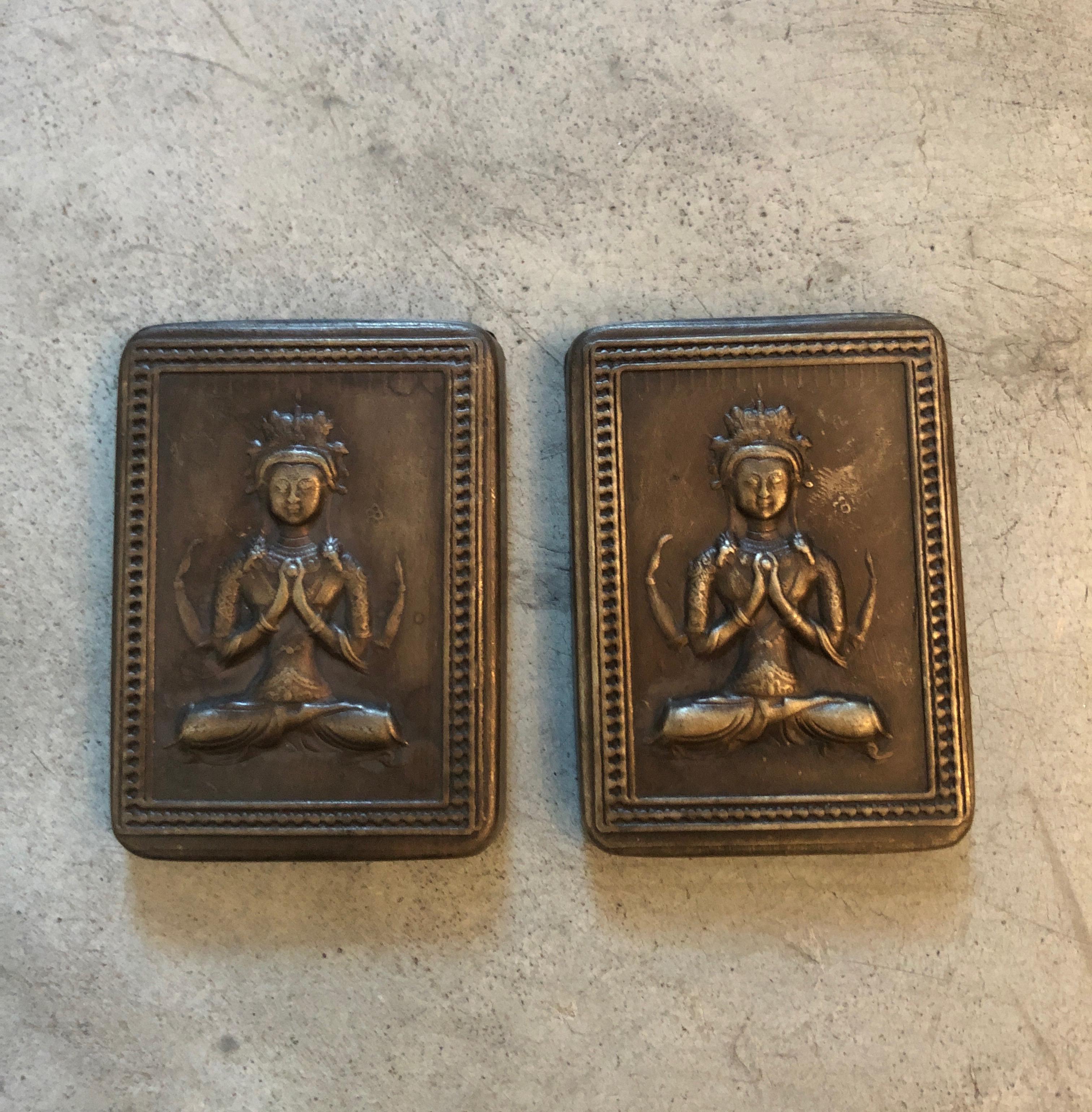 20th Century Bronze Repousse Ink Boxes with Seated Buddha