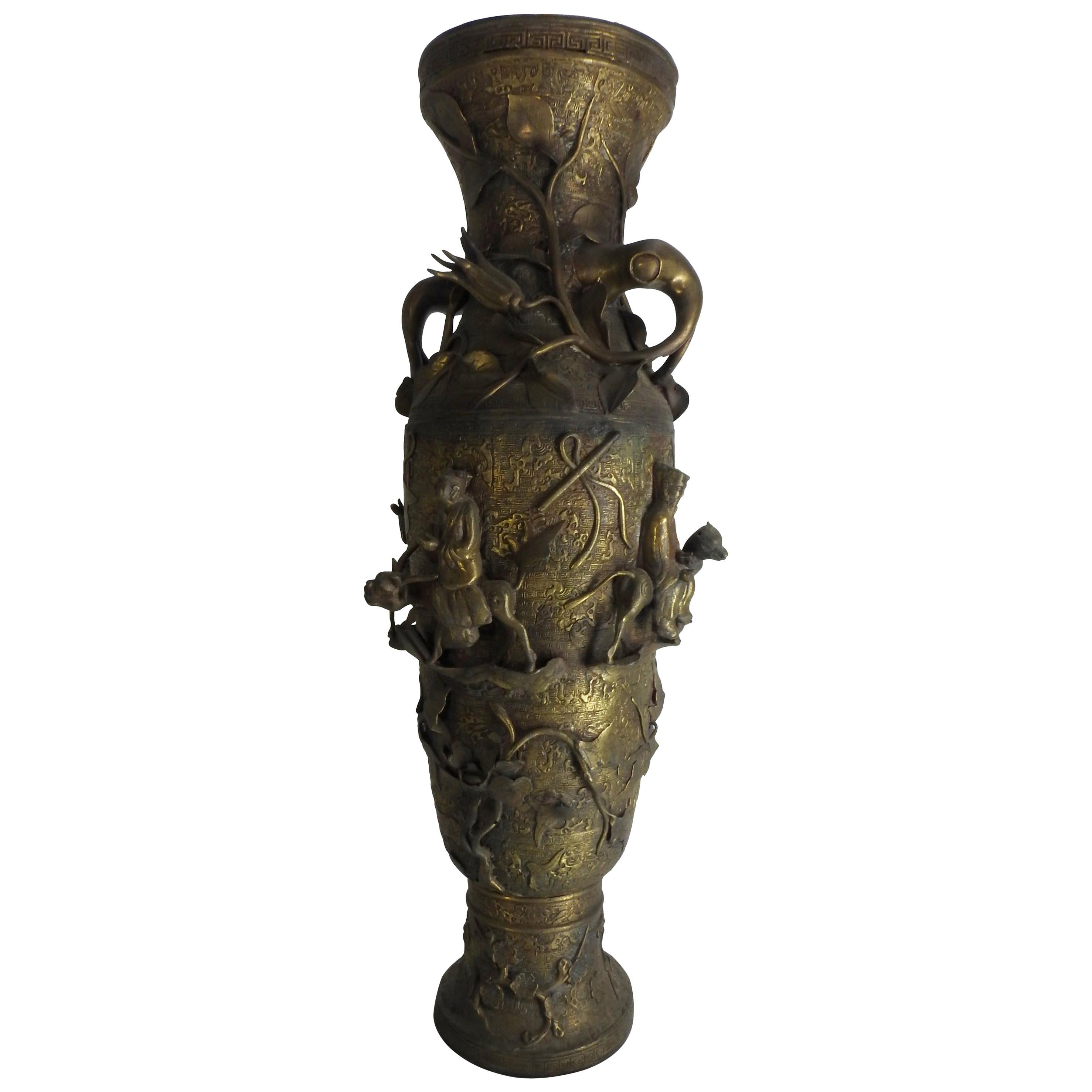 Bronze Repousse Lamp Water Buffalo with Riders, 19th Century For Sale