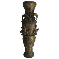Bronze Repousse Lamp Water Buffalo with Riders, 19th Century