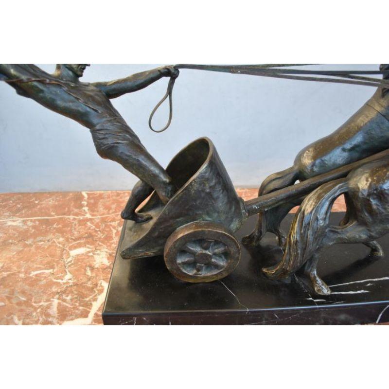 Bronze Representing Roman Chariot Marble Base by Michel Decoux In Good Condition For Sale In Marseille, FR