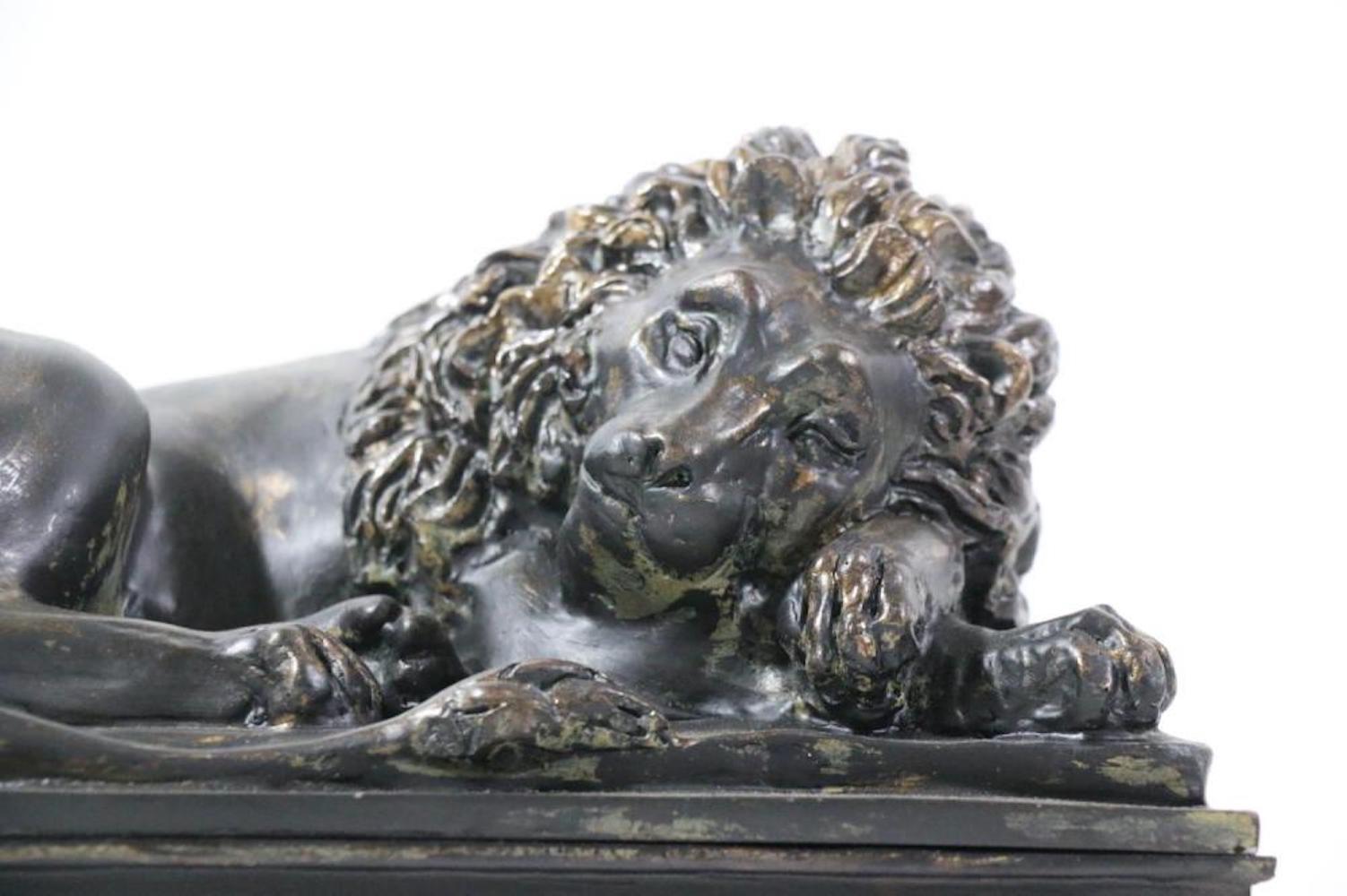 Bronze Resting Lion on Plinth Based Box 1