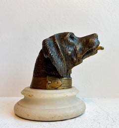 Bronze Retriever Hunting Dog Head Sculpture with Articulating Mouth
