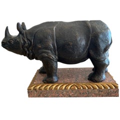 Bronze Rhinoceros by Theodore Alexander on a Rococo Style Granite Plinth