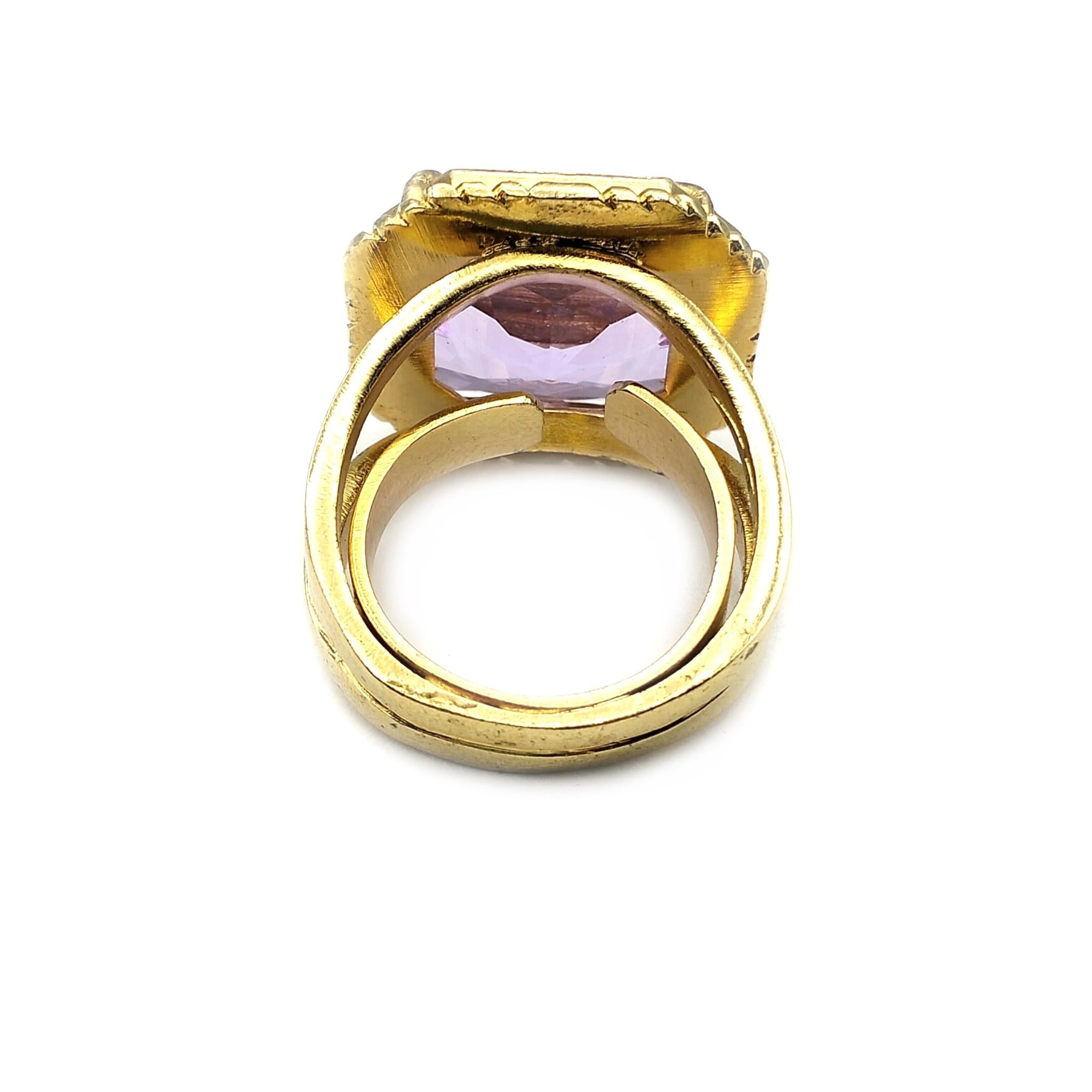Briolette Cut Bronze ring embellished with 24 KT gold plating with Faceted Crystal For Sale